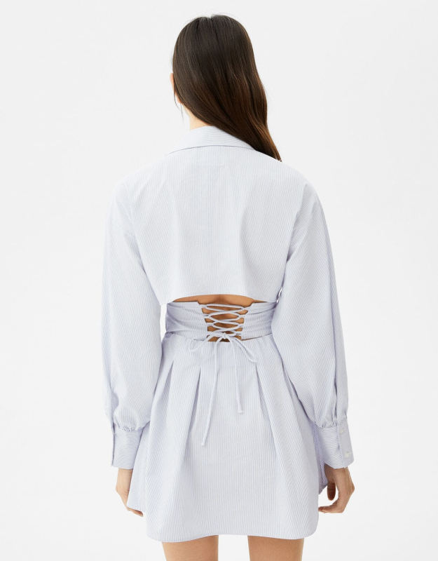 Minihemdkleid aus Popelin mit Corsage-Detail